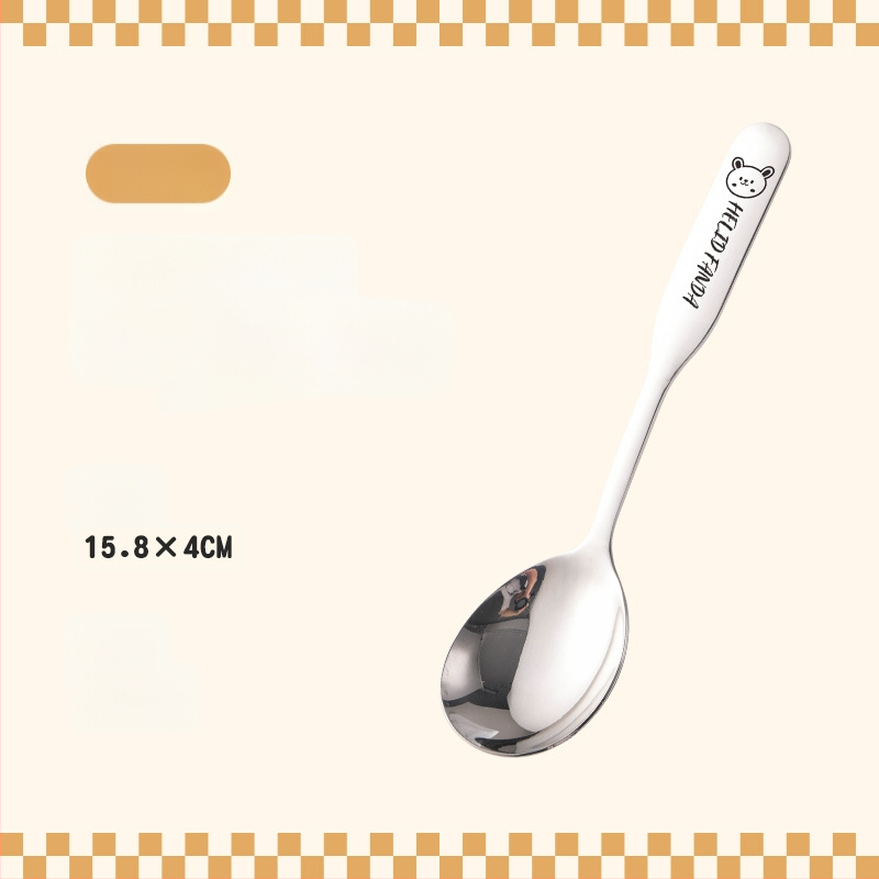 Vaikų šaukštas su meškių šeimos raštu, nerūdijantis plienas, stora konstrukcija, veidrodinis poliravimas