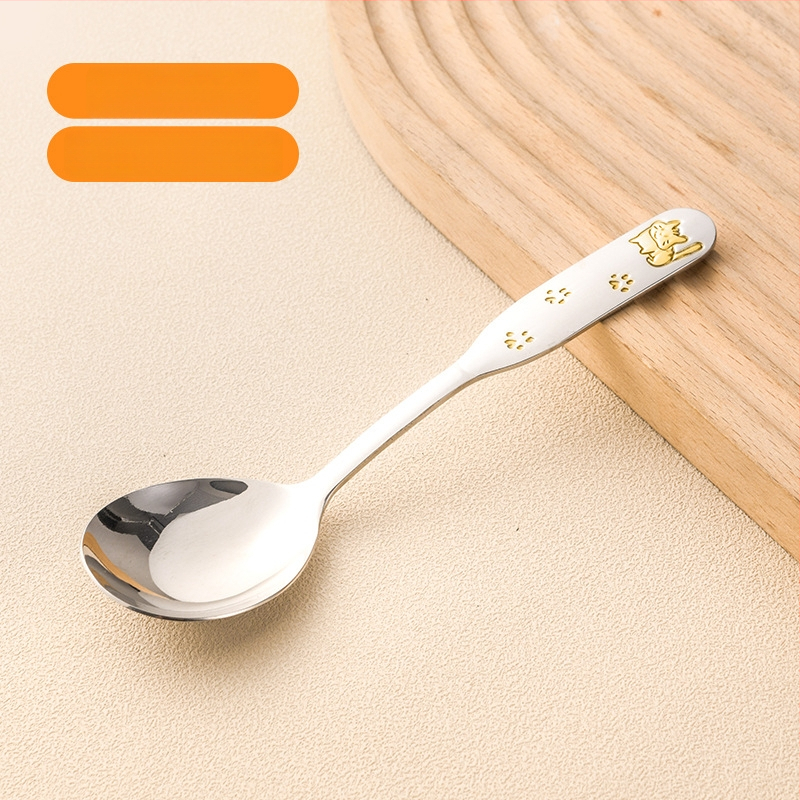 Vaikų šaukštas su meškių šeimos raštu, nerūdijantis plienas, stora konstrukcija, veidrodinis poliravimas