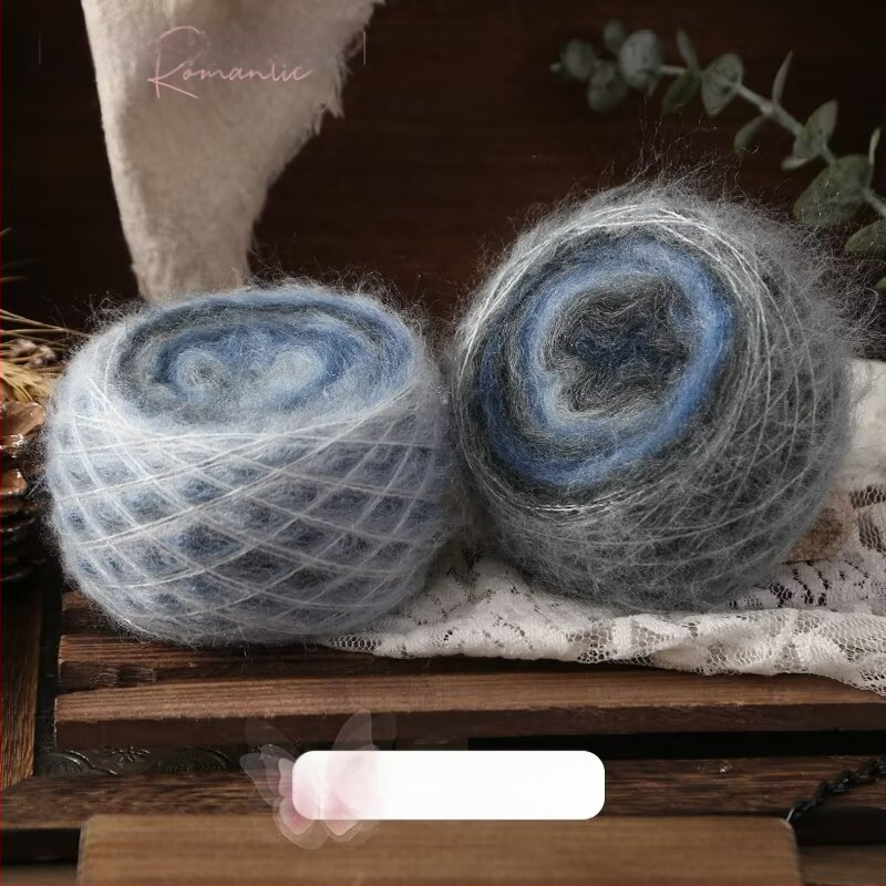 Rankų mezgimo siūlai šalikams ir apdaroms — Kaleidoscope Gradient Mohair, mišri siūlai, žiedinis verpimas, grupinis siūlas