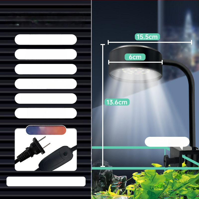 LED akvariumo lemputė vandens augalams, USB maitinimas, 8W, medžiaga: ABS + metalo alkūnė