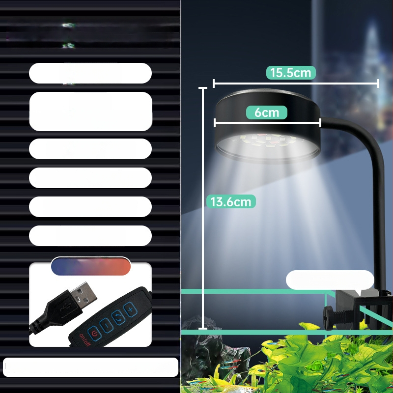 LED akvariumo lemputė vandens augalams, USB maitinimas, 8W, medžiaga: ABS + metalo alkūnė