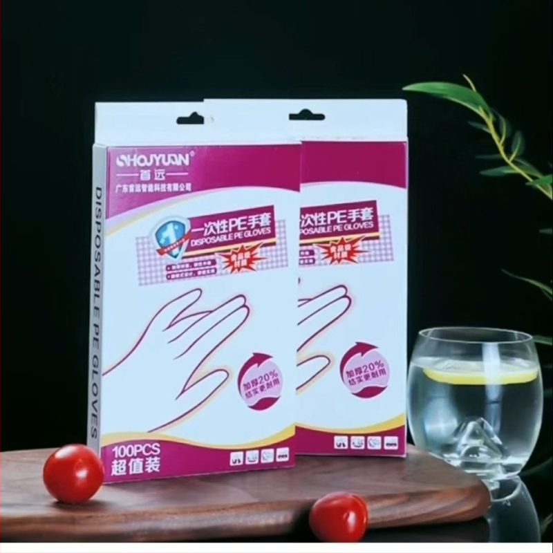 Vienkartinės pirštinės maisto pramonei, skaidrios PE, atsparios riebumams ir dėmėms, 0,6–1,0 mm storis, 100 vnt