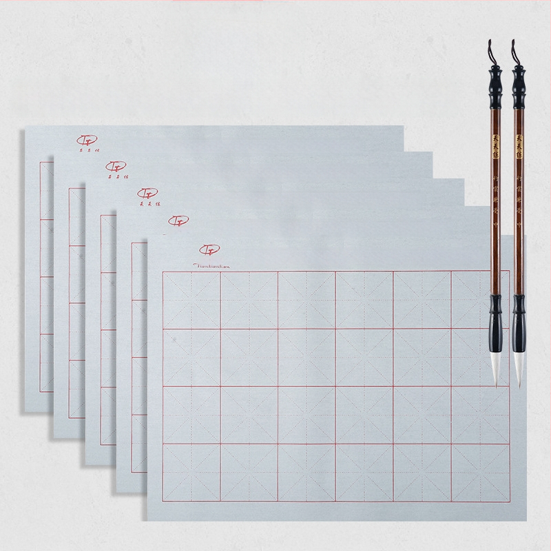 Rinkinys kaligrafijai su vandens rašymo audiniu, šepetėliu, Oxford audinys, imitacinis ryžių popierius ir ryžių tinklo lapai