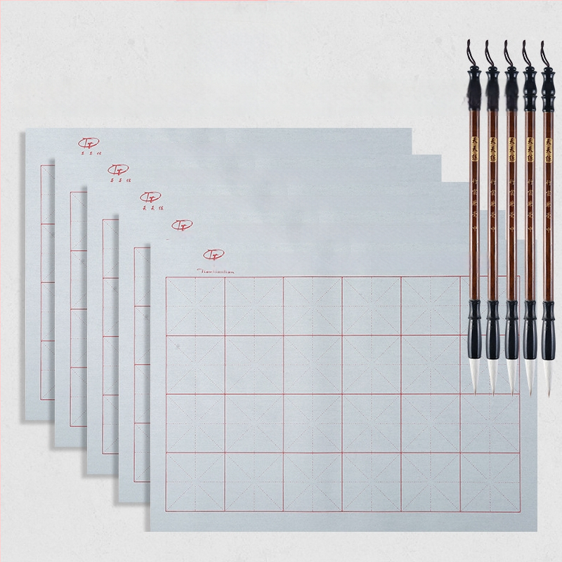 Rinkinys kaligrafijai su vandens rašymo audiniu, šepetėliu, Oxford audinys, imitacinis ryžių popierius ir ryžių tinklo lapai