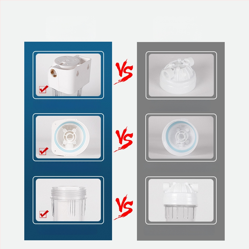 Priekinė montuojama filtravimo buteliukas su 4 jungtimis, PP vata, aktyvuota anglis ir ultrafiltracijos membrana, vario jungtis