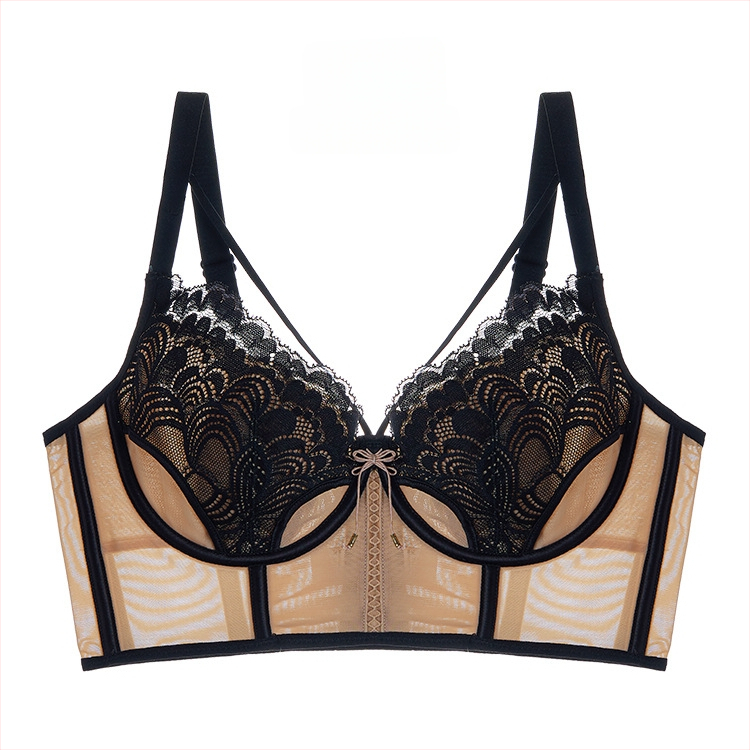 Moterų liemenėlė su triušio ausimis prancūziško stiliaus, 3/4 puodelio, ultra plonas mold puodelis, fiksuoti dvigubi petys, viršutinė atrama, tinklinis audinys, pagrindinė sudėtis 80–90%