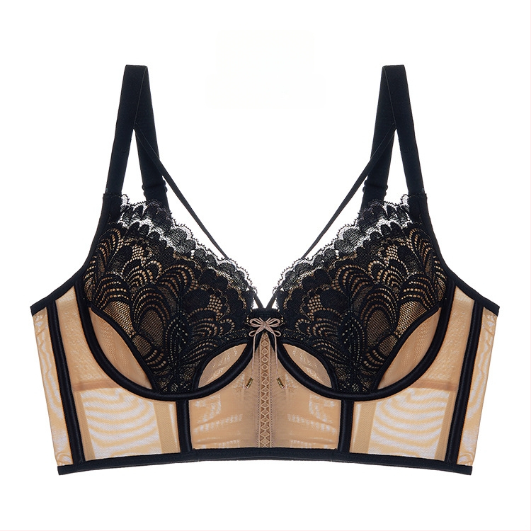 Moterų liemenėlė su triušio ausimis prancūziško stiliaus, 3/4 puodelio, ultra plonas mold puodelis, fiksuoti dvigubi petys, viršutinė atrama, tinklinis audinys, pagrindinė sudėtis 80–90%