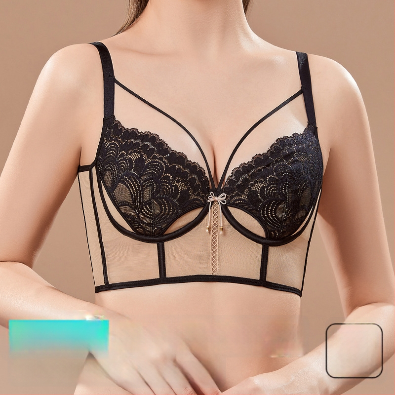 Moterų liemenėlė su triušio ausimis prancūziško stiliaus, 3/4 puodelio, ultra plonas mold puodelis, fiksuoti dvigubi petys, viršutinė atrama, tinklinis audinys, pagrindinė sudėtis 80–90%