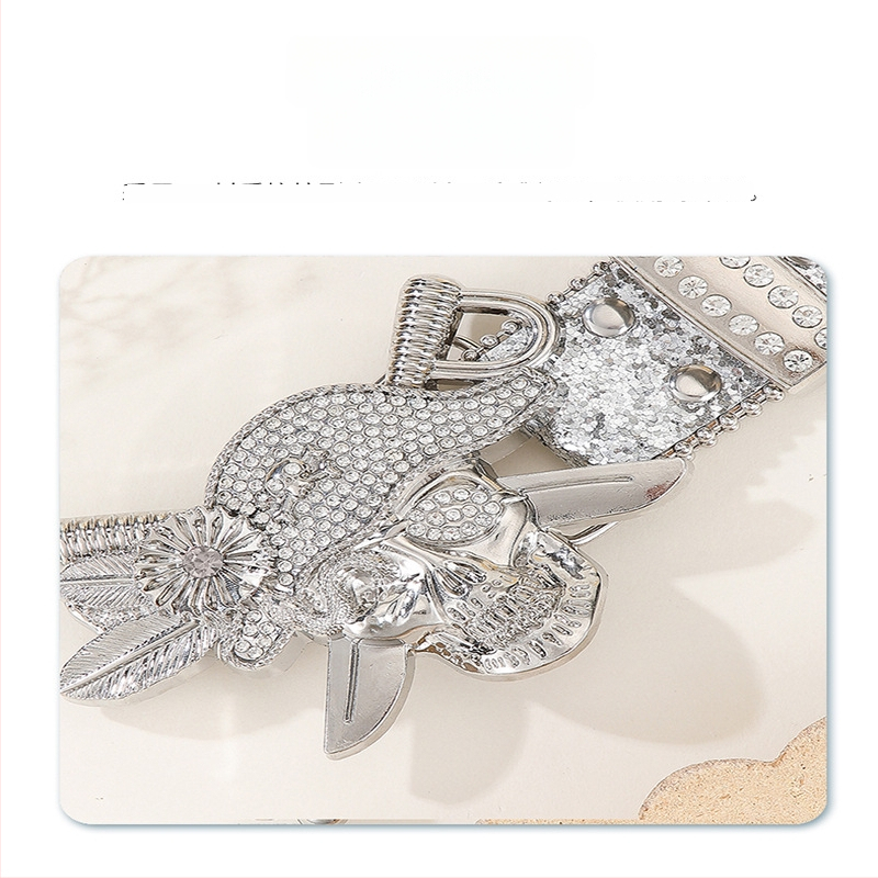 Kristalų punk juosta – PU oda, lydinio sagtis, užsegimas su smeigtuku, plotis 2–4 cm, elektroplatinimas