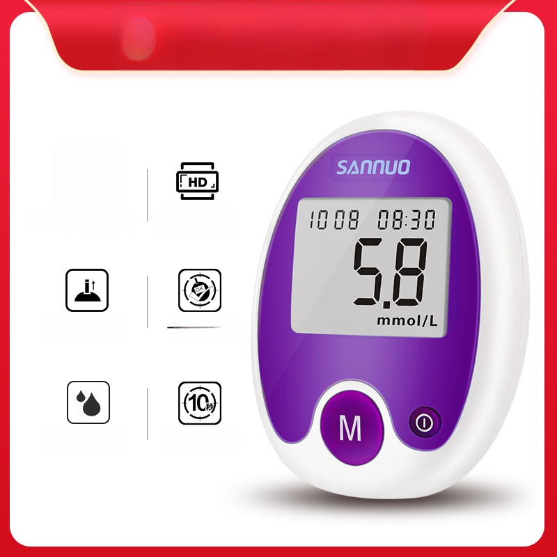 Sannuo gliukozės matuoklis be kodavimo, plastiko korpusas, įtrauktos test juostelės