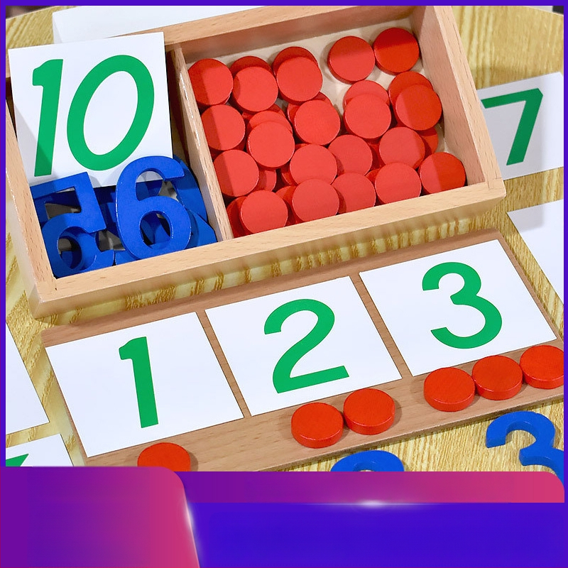 Montessori matematikos ugdymo priemonės: skaičiai ir žetonai ankstyvajai edukacijai, medinis žaislas, vaikams 3–6 metų, intelektinis vystymasis, rankinis mokymasis, interaktyvi žaidimas, tėvų ir vaiko bendravimas