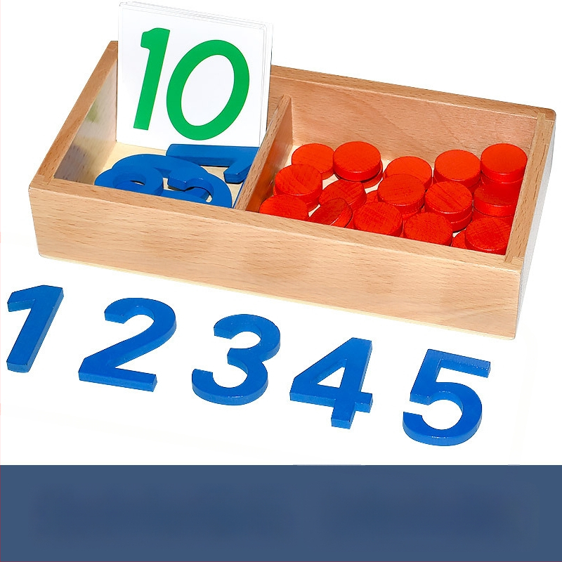 Montessori matematikos ugdymo priemonės: skaičiai ir žetonai ankstyvajai edukacijai, medinis žaislas, vaikams 3–6 metų, intelektinis vystymasis, rankinis mokymasis, interaktyvi žaidimas, tėvų ir vaiko bendravimas