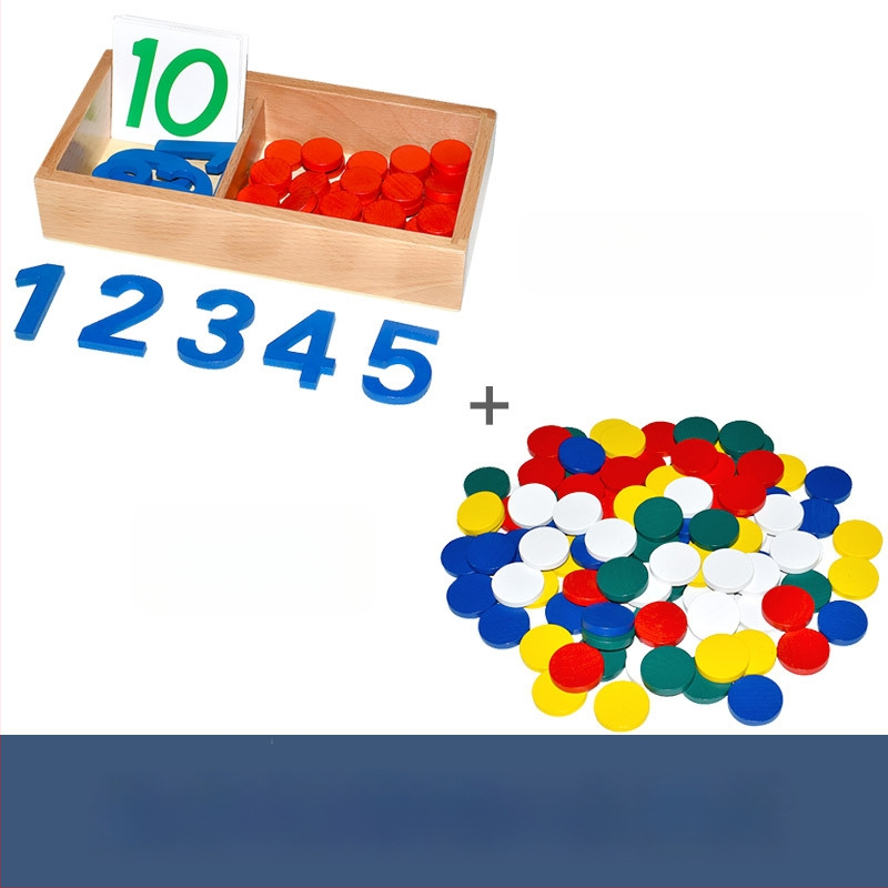 Montessori matematikos ugdymo priemonės: skaičiai ir žetonai ankstyvajai edukacijai, medinis žaislas, vaikams 3–6 metų, intelektinis vystymasis, rankinis mokymasis, interaktyvi žaidimas, tėvų ir vaiko bendravimas