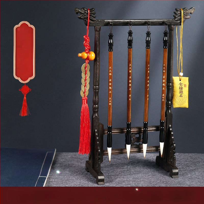 Medinis šepetėlių laikiklis su drakonų galva, 8 adatos, modelis D2987, TT/Tiantian Practice