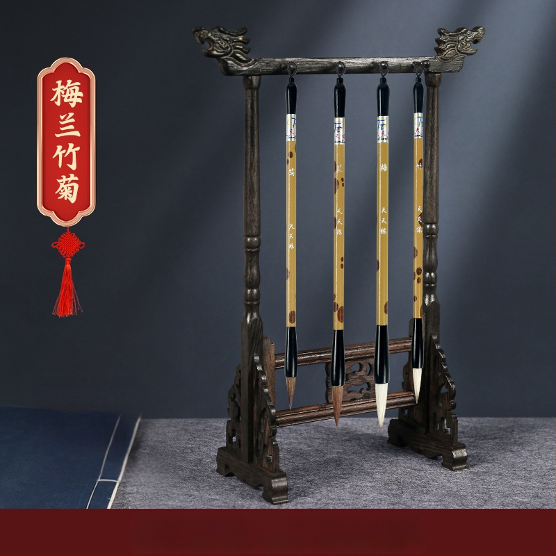 Medinis šepetėlių laikiklis su drakonų galva, 8 adatos, modelis D2987, TT/Tiantian Practice