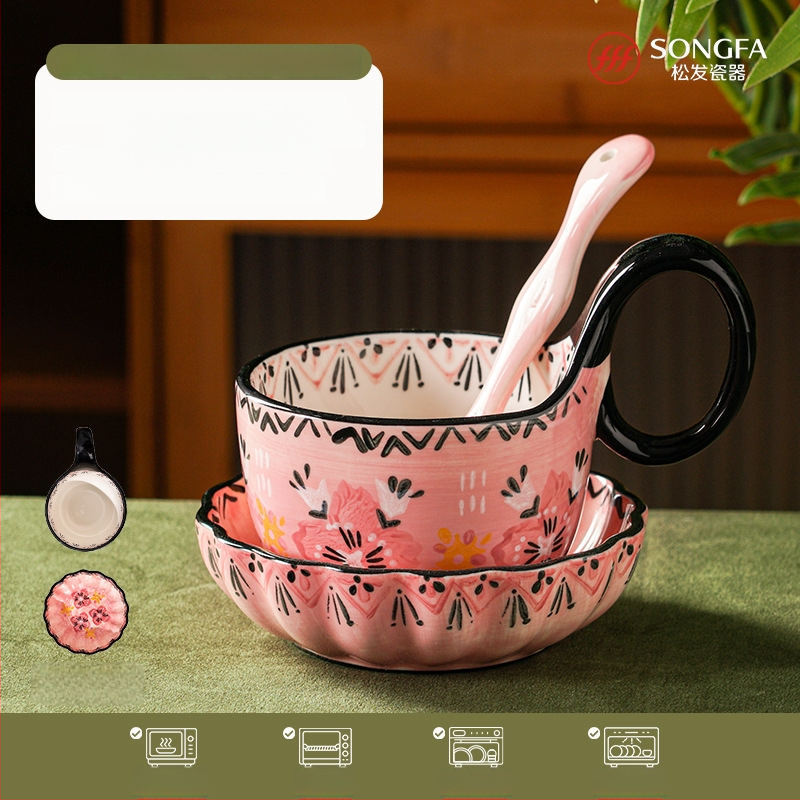 Portselaninis puodelis pusryčiams su gėlių formos rankena – aukštos kokybės balta keramika, trijų dalių rinkinys, atsparus aukštoms temperatūroms, logotipo spausdinimas