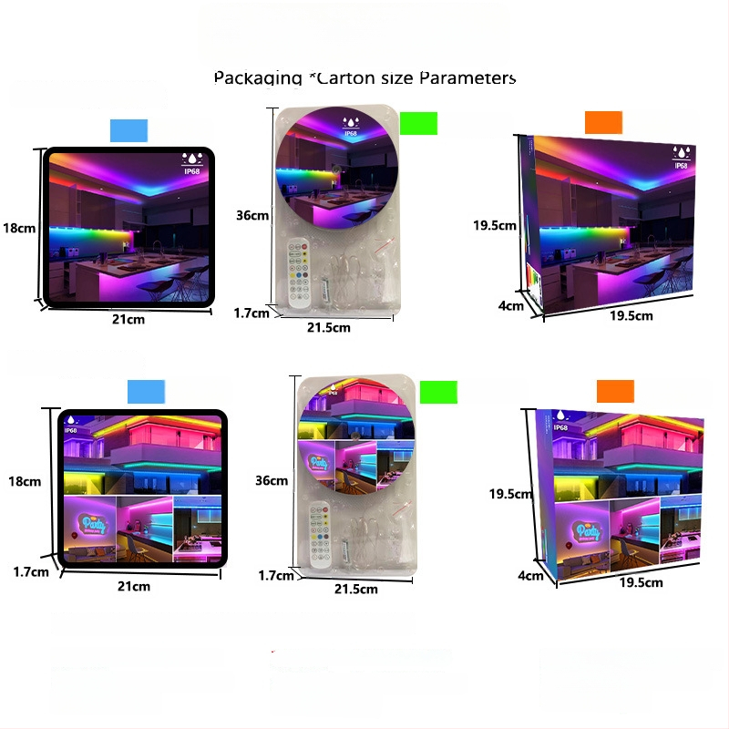 Išorinė RGBIC LED juostelė, 18 LED 5050, 5V įėjimas, IP68 atspari vandeniui, reguliuojamas ryškumas
