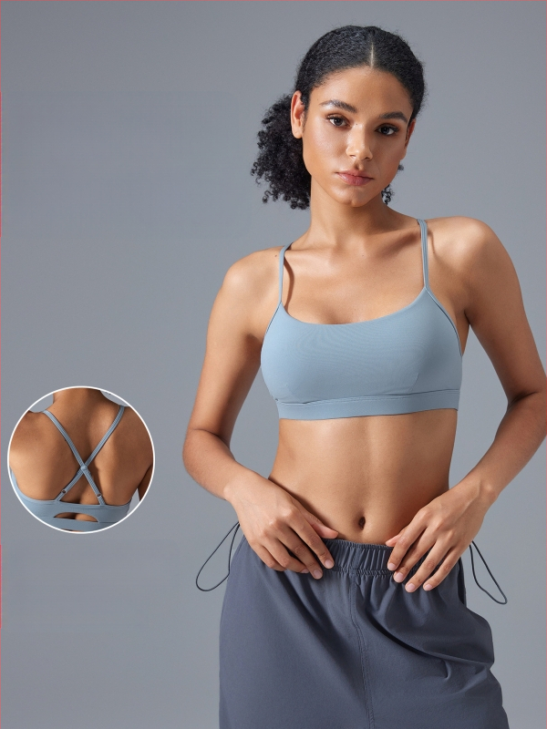 Fitneso Push-Up sportinė liemenėlė, šokams atspari, reguliuojami pečių dirželiai, kryžminė nugara, kvėpuojanti