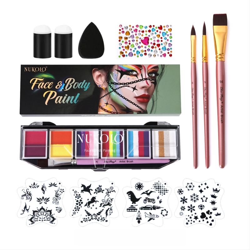 Nukolo vandens akvarelės veido dažų rinkinys, 161 vnt., kūno piešimui dėžutėje