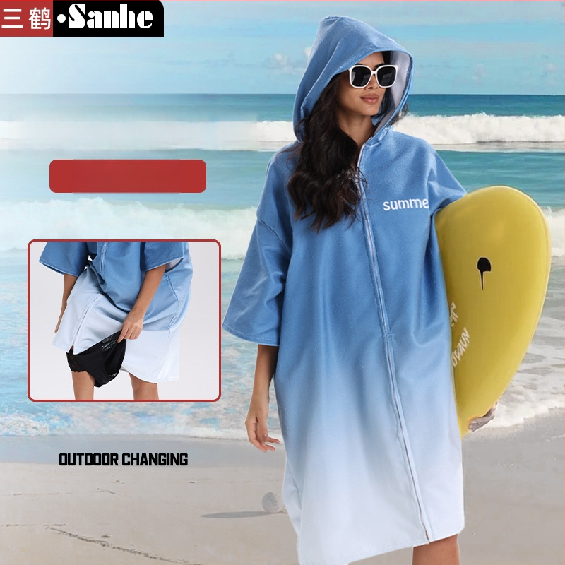 Greitai džiūstantis pončo rankšluostis plaukimo ir banglenčių sportui, unisex vonios chalatas, ultra-fine pluoštas, 300–400 g, 150d siūlai, spauda, pritaikomas