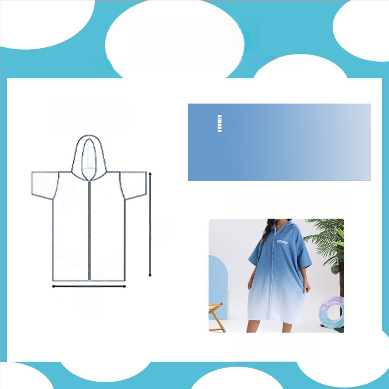 Greitai džiūstantis pončo rankšluostis plaukimo ir banglenčių sportui, unisex vonios chalatas, ultra-fine pluoštas, 300–400 g, 150d siūlai, spauda, pritaikomas