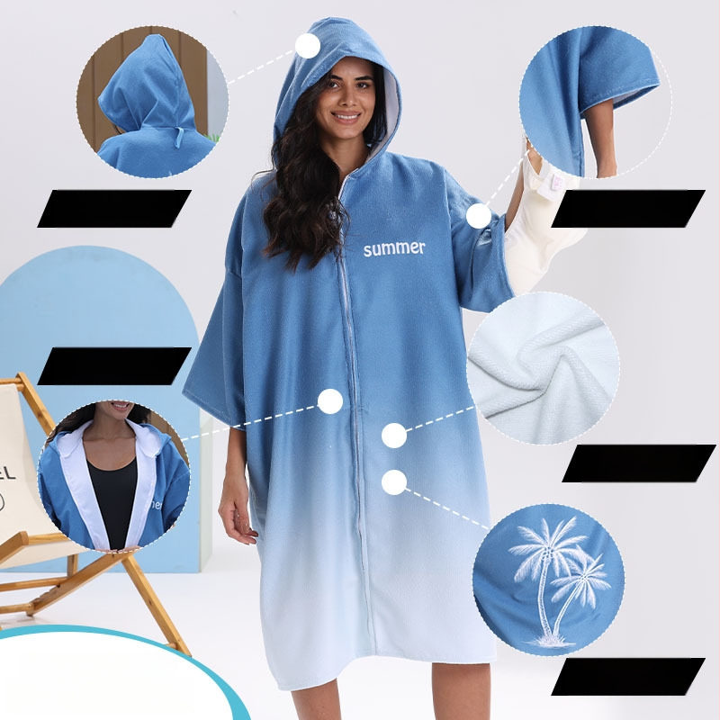 Greitai džiūstantis pončo rankšluostis plaukimo ir banglenčių sportui, unisex vonios chalatas, ultra-fine pluoštas, 300–400 g, 150d siūlai, spauda, pritaikomas