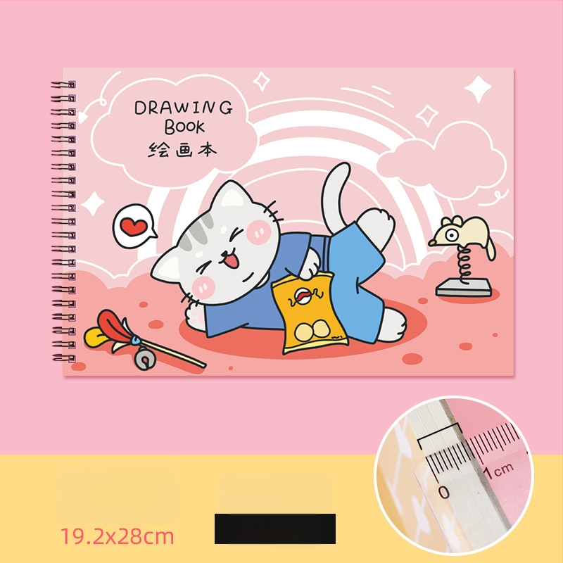 Joonistusraamat – armas jänes ja laisk kass, õpetaja preemia teema (Mudel: YH-A4 joonistusraamat; Kaane materjal: paber; Lintimine: vabalt lehed; Teksti materjal: visandipaber; Paberi tihedus: 150 g/m²; Ühik kaal: ~298 g; Märkus: märkmiku stiil: 2316990671