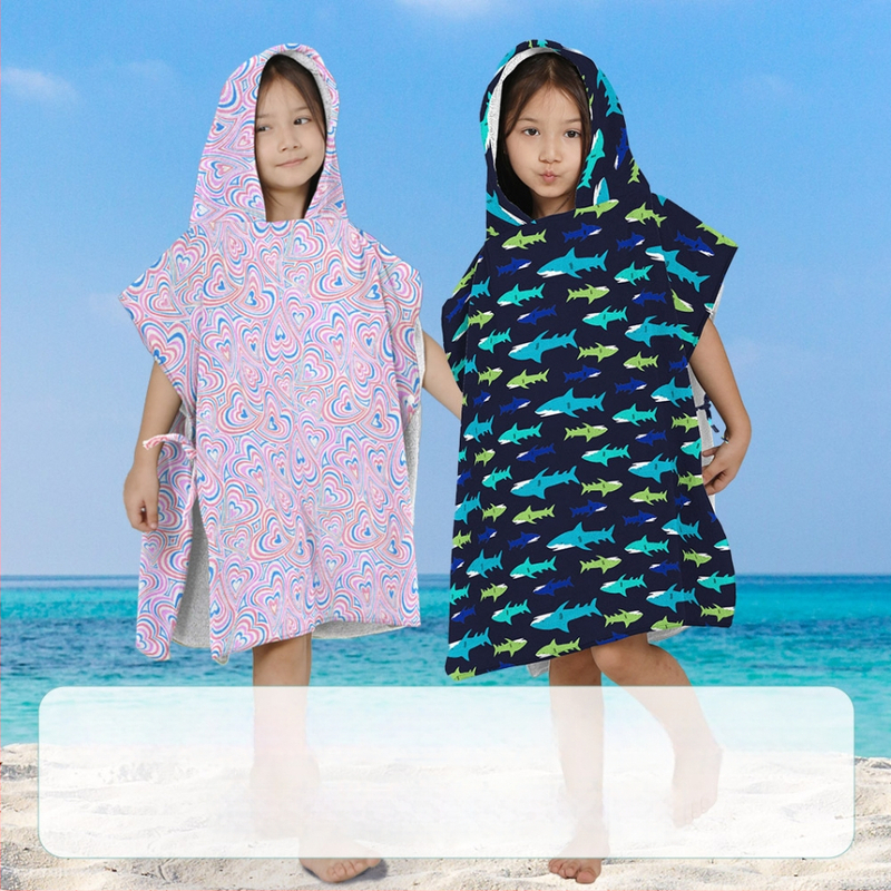 Vaikų gobtuvinis chalatas maudynėms – 100% medvilnė, 300–400 g, 21 siūlai, atspausdintas