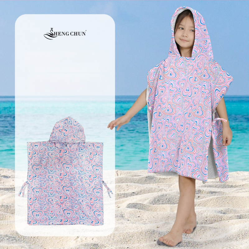 Vaikų gobtuvinis chalatas maudynėms – 100% medvilnė, 300–400 g, 21 siūlai, atspausdintas