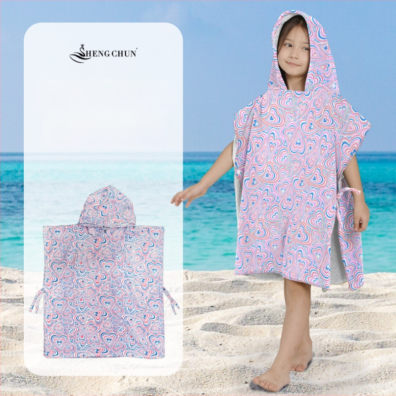 Vaikų gobtuvinis chalatas maudynėms – 100% medvilnė, 300–400 g, 21 siūlai, atspausdintas