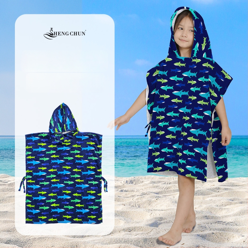 Vaikų gobtuvinis chalatas maudynėms – 100% medvilnė, 300–400 g, 21 siūlai, atspausdintas