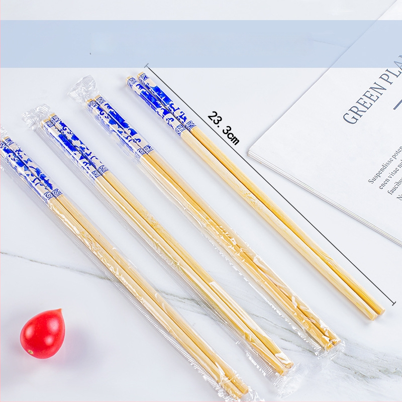 Vienkartiniai bambusiniai lazdelės, atskiromis pakuotėmis OPP maišeliuose — higieniski apvalūs galai, tinkami mikrobangų krosnelėms, logotipo individualizavimas