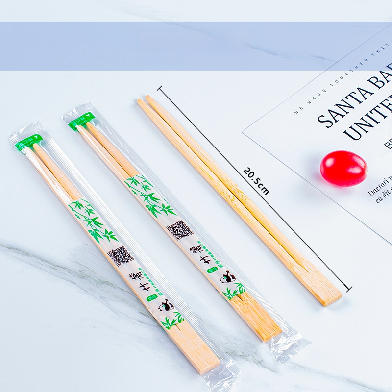 Vienkartiniai bambusiniai lazdelės, atskiromis pakuotėmis OPP maišeliuose — higieniski apvalūs galai, tinkami mikrobangų krosnelėms, logotipo individualizavimas