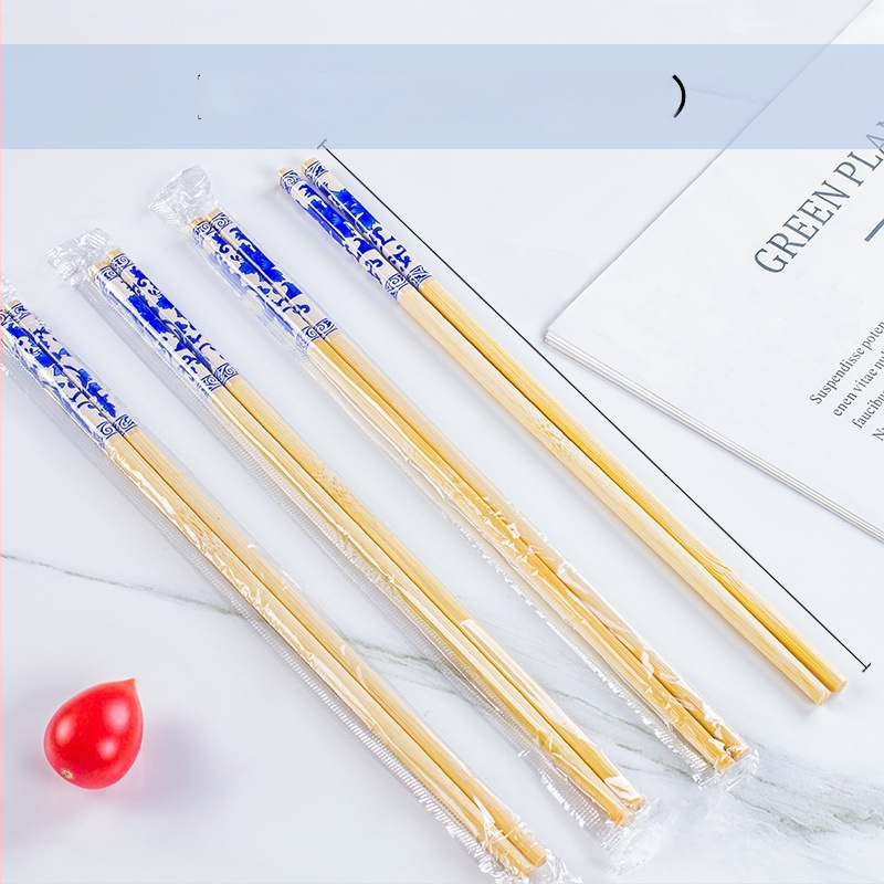 Vienkartiniai bambusiniai lazdelės, atskiromis pakuotėmis OPP maišeliuose — higieniski apvalūs galai, tinkami mikrobangų krosnelėms, logotipo individualizavimas