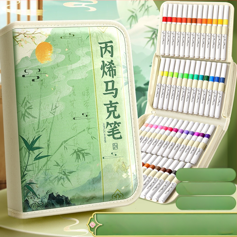 Chalk Time kinų stiliaus akvarelių rašiklis ir akrilinis žymeklis su minkštu galu, sluoksniuojantis dizainas, skirta pradinės mokyklos mokiniams