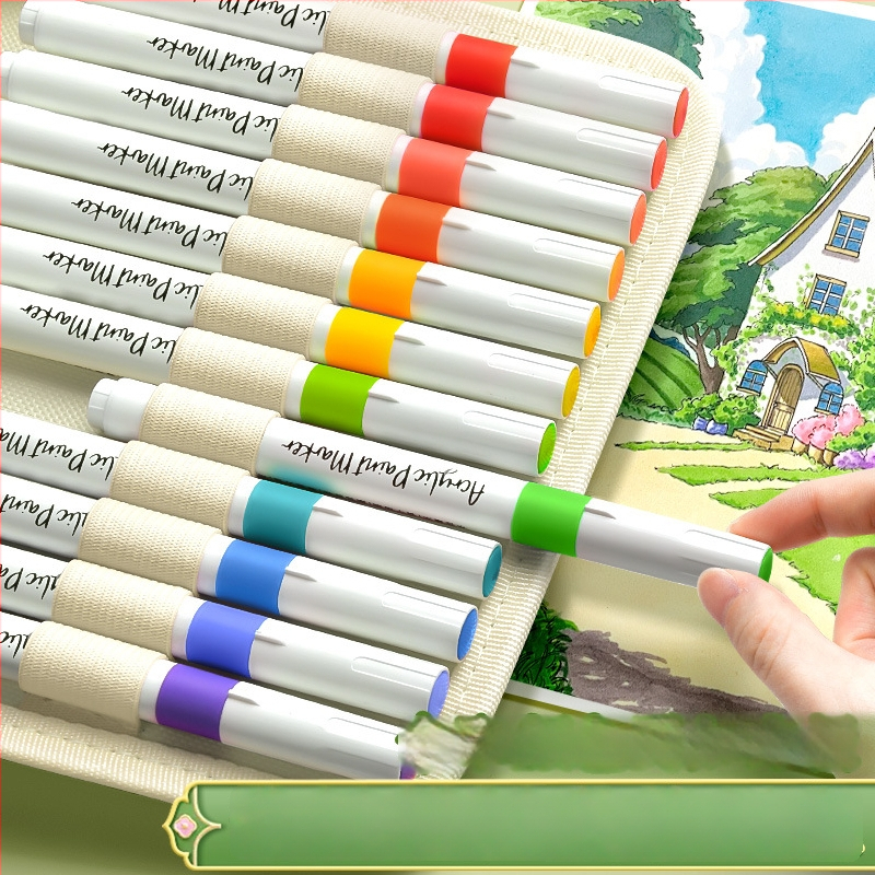 Chalk Time kinų stiliaus akvarelių rašiklis ir akrilinis žymeklis su minkštu galu, sluoksniuojantis dizainas, skirta pradinės mokyklos mokiniams