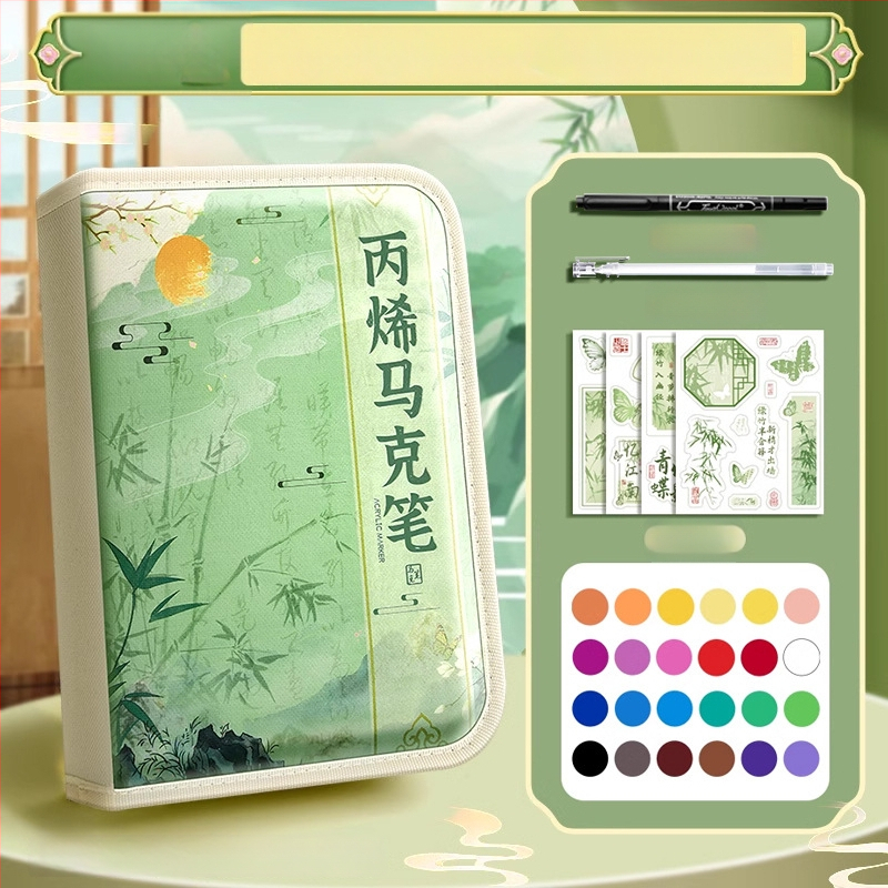 Chalk Time kinų stiliaus akvarelių rašiklis ir akrilinis žymeklis su minkštu galu, sluoksniuojantis dizainas, skirta pradinės mokyklos mokiniams