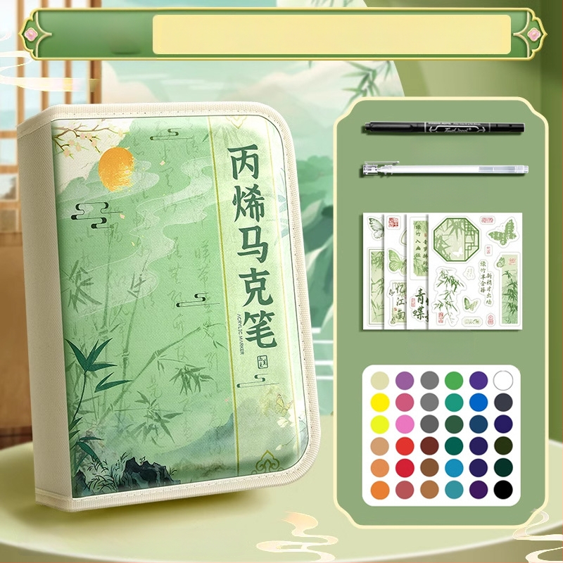 Chalk Time kinų stiliaus akvarelių rašiklis ir akrilinis žymeklis su minkštu galu, sluoksniuojantis dizainas, skirta pradinės mokyklos mokiniams