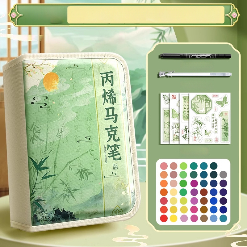 Chalk Time kinų stiliaus akvarelių rašiklis ir akrilinis žymeklis su minkštu galu, sluoksniuojantis dizainas, skirta pradinės mokyklos mokiniams