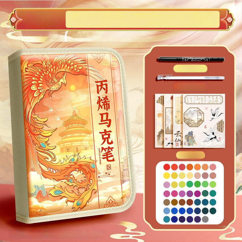 Chalk Time kinų stiliaus akvarelių rašiklis ir akrilinis žymeklis su minkštu galu, sluoksniuojantis dizainas, skirta pradinės mokyklos mokiniams