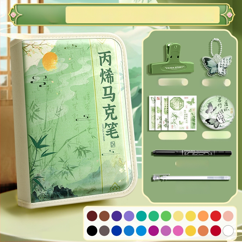 Chalk Time kinų stiliaus akvarelių rašiklis ir akrilinis žymeklis su minkštu galu, sluoksniuojantis dizainas, skirta pradinės mokyklos mokiniams