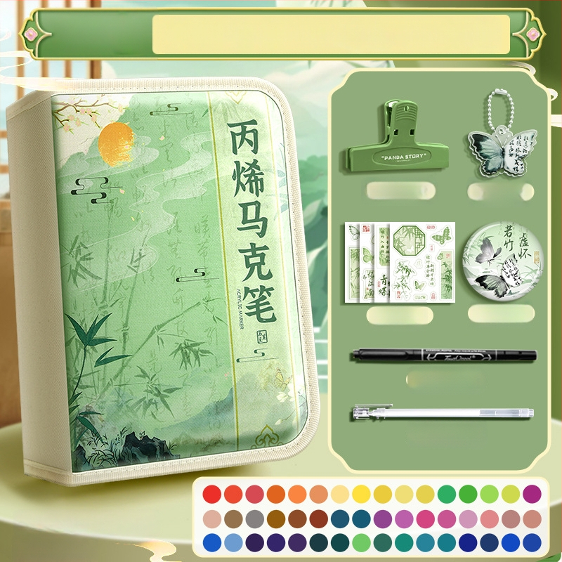 Chalk Time kinų stiliaus akvarelių rašiklis ir akrilinis žymeklis su minkštu galu, sluoksniuojantis dizainas, skirta pradinės mokyklos mokiniams