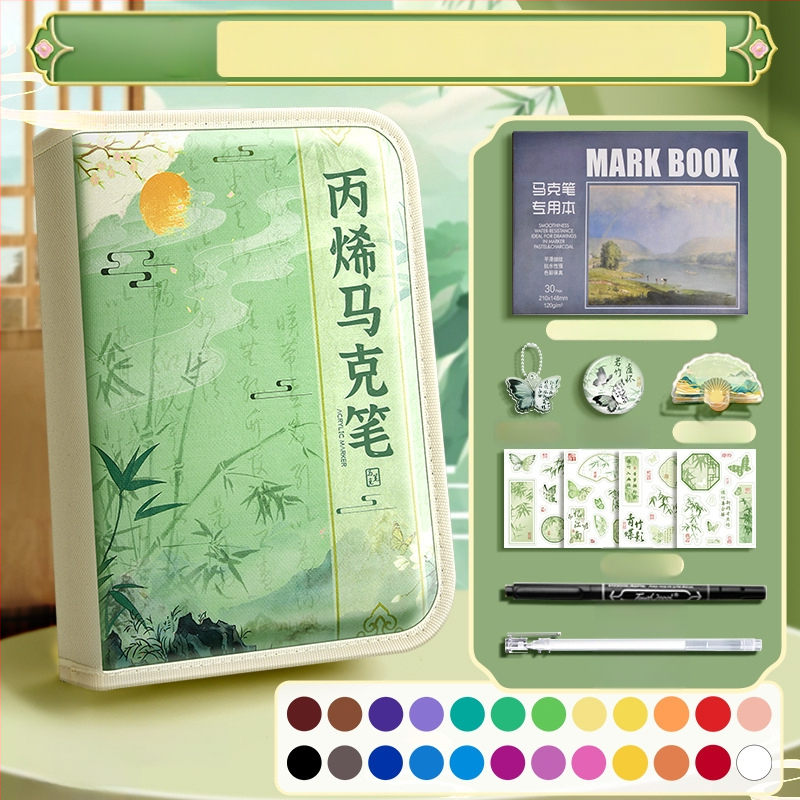 Chalk Time kinų stiliaus akvarelių rašiklis ir akrilinis žymeklis su minkštu galu, sluoksniuojantis dizainas, skirta pradinės mokyklos mokiniams