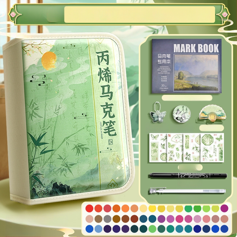 Chalk Time kinų stiliaus akvarelių rašiklis ir akrilinis žymeklis su minkštu galu, sluoksniuojantis dizainas, skirta pradinės mokyklos mokiniams