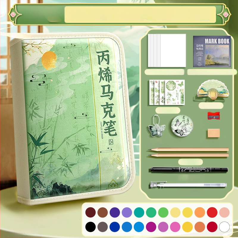 Chalk Time kinų stiliaus akvarelių rašiklis ir akrilinis žymeklis su minkštu galu, sluoksniuojantis dizainas, skirta pradinės mokyklos mokiniams