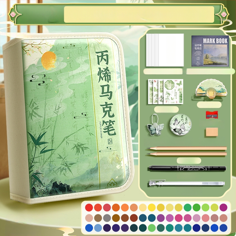 Chalk Time kinų stiliaus akvarelių rašiklis ir akrilinis žymeklis su minkštu galu, sluoksniuojantis dizainas, skirta pradinės mokyklos mokiniams