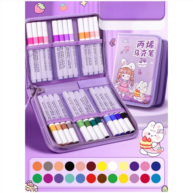 Chalk Time kinų stiliaus akvarelių rašiklis ir akrilinis žymeklis su minkštu galu, sluoksniuojantis dizainas, skirta pradinės mokyklos mokiniams