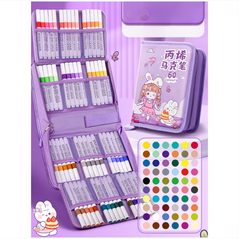 Chalk Time kinų stiliaus akvarelių rašiklis ir akrilinis žymeklis su minkštu galu, sluoksniuojantis dizainas, skirta pradinės mokyklos mokiniams