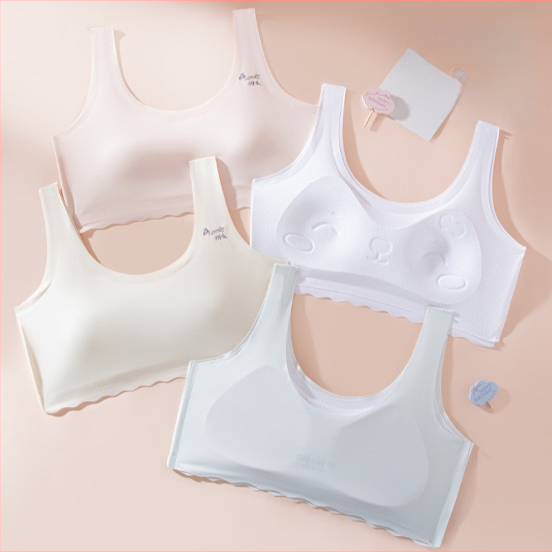 Mergaitėms vestinio stiliaus liemenėlė, su pilna kaušeliu, moldless dizainas, nailoninis pamušalas, Ice Silk audinys, kvėpuojantis.