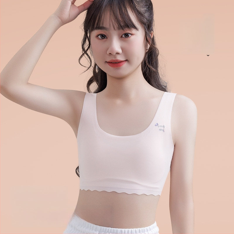 Mergaitėms vestinio stiliaus liemenėlė, su pilna kaušeliu, moldless dizainas, nailoninis pamušalas, Ice Silk audinys, kvėpuojantis.